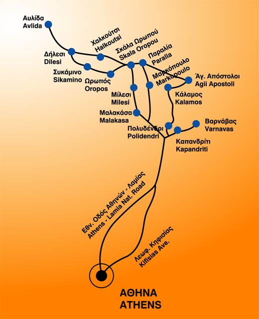 greece bus schedules - map North Attica