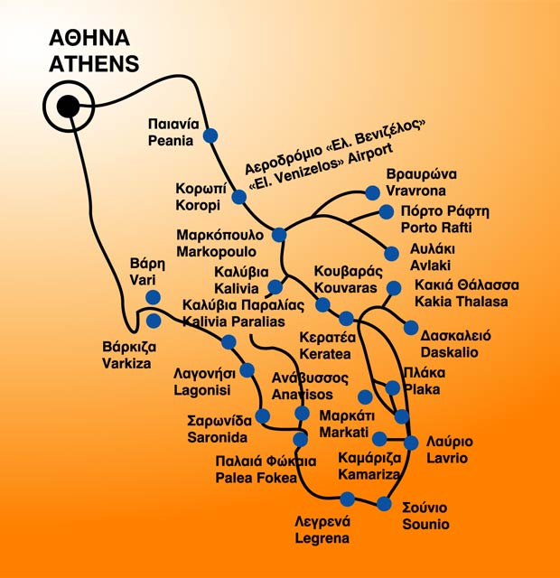 greece bus schedules - map South Attica