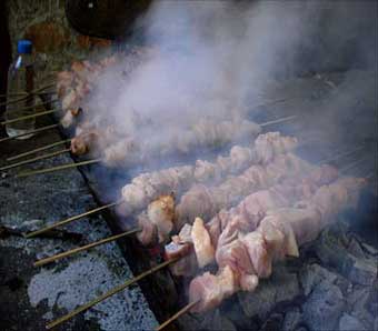 grilling souvlaki