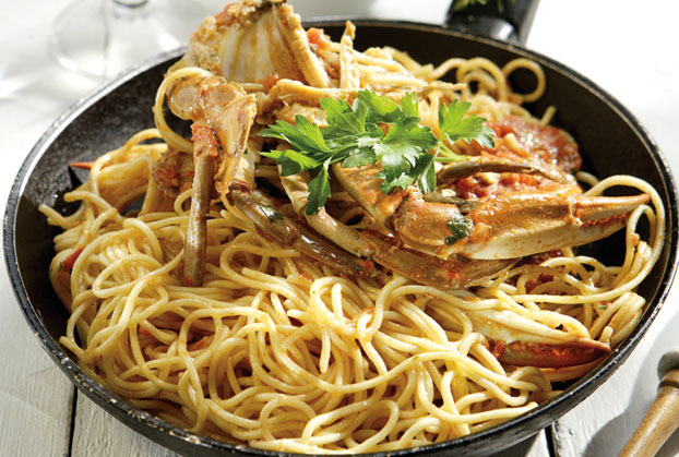 greek recipes - Spaghetti with crabs