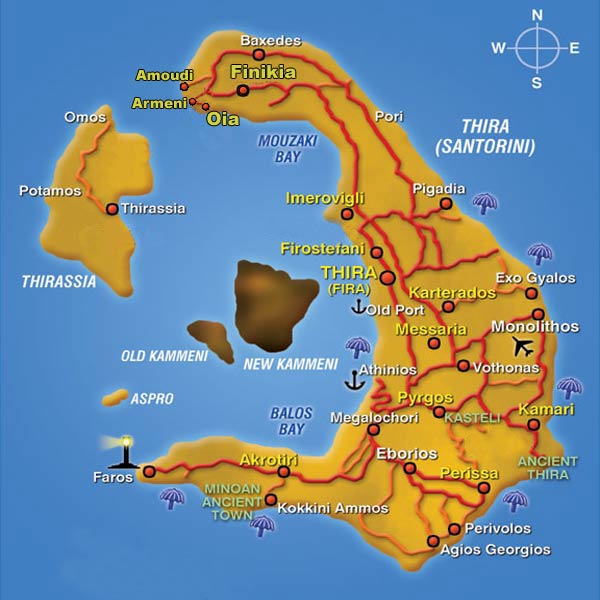 santorini villages - map