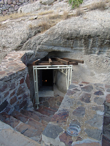 catacombs milos island - The entrance to the catacombs