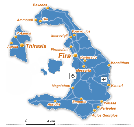 santorini greece - santorini island map